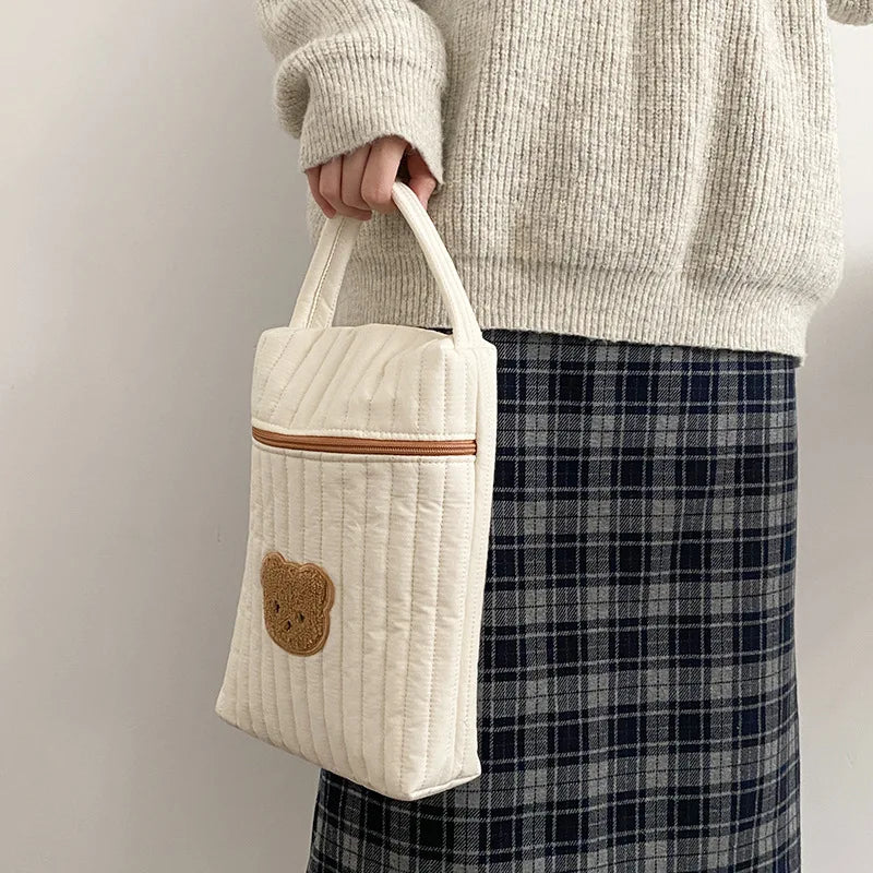 Tim-Jane Sac à langer bébé en coton motif ourson – Tote beige de maternité & organisateur à couches pour mamans avec fermeture éclair
