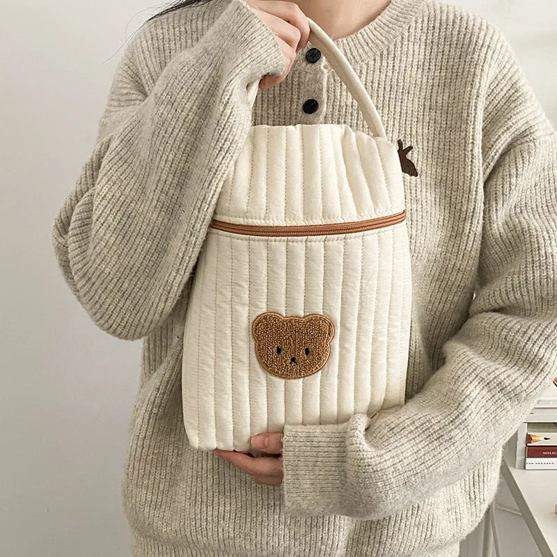 Tim-Jane Sac à langer bébé en coton motif ourson – Tote beige de maternité & organisateur à couches pour mamans avec fermeture éclair