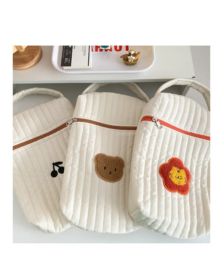 Tim-Jane Sac à langer bébé en coton motif ourson – Tote beige de maternité & organisateur à couches pour mamans avec fermeture éclair