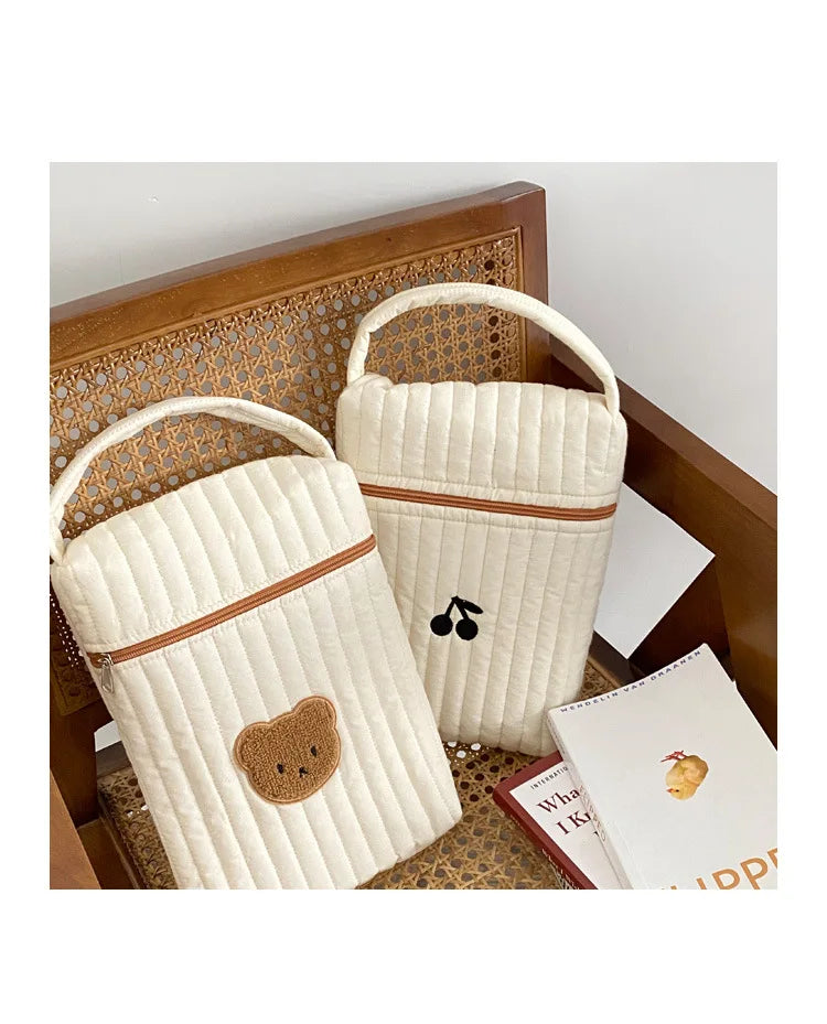 Tim-Jane Sac à langer bébé en coton motif ourson – Tote beige de maternité & organisateur à couches pour mamans avec fermeture éclair