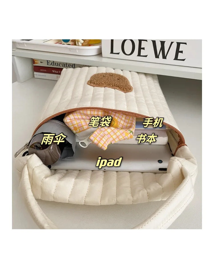 Tim-Jane Sac à langer bébé en coton motif ourson – Tote beige de maternité & organisateur à couches pour mamans avec fermeture éclair
