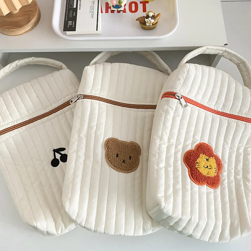Tim-Jane Sac à langer bébé en coton motif ourson – Tote beige de maternité & organisateur à couches pour mamans avec fermeture éclair