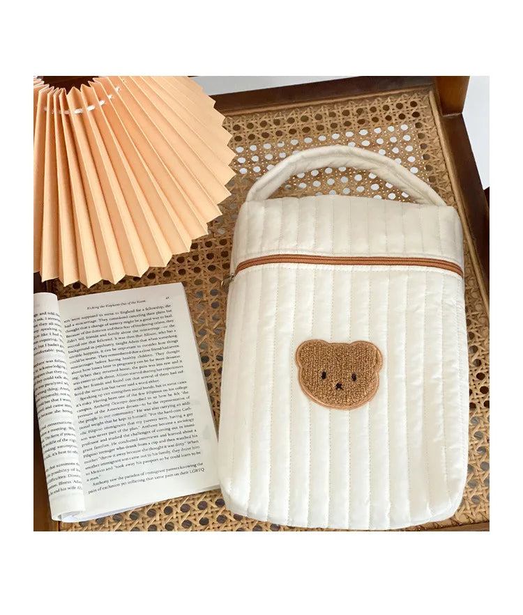 Tim-Jane Sac à langer bébé en coton motif ourson – Tote beige de maternité & organisateur à couches pour mamans avec fermeture éclair