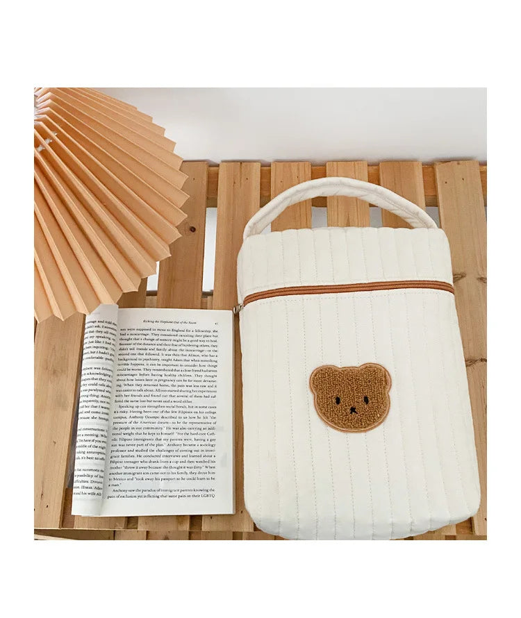 Tim-Jane Sac à langer bébé en coton motif ourson – Tote beige de maternité & organisateur à couches pour mamans avec fermeture éclair
