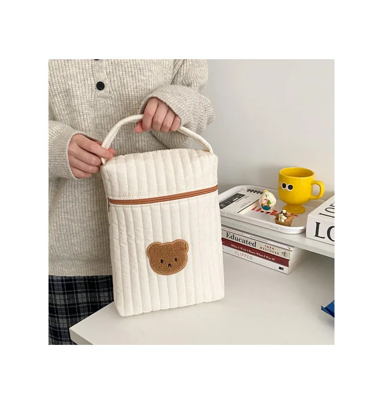 Tim-Jane Sac à langer bébé en coton motif ourson – Tote beige de maternité & organisateur à couches pour mamans avec fermeture éclair