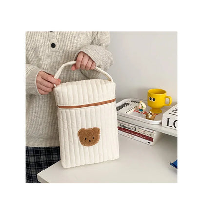 Tim-Jane Sac à langer bébé en coton motif ourson – Tote beige de maternité & organisateur à couches pour mamans avec fermeture éclair