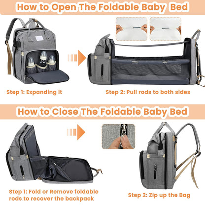 Tim-Jane Sac pliable pour maman avec lit bébé – Sac à dos à couches grande capacité à double bretelles avec rangement pour biberons