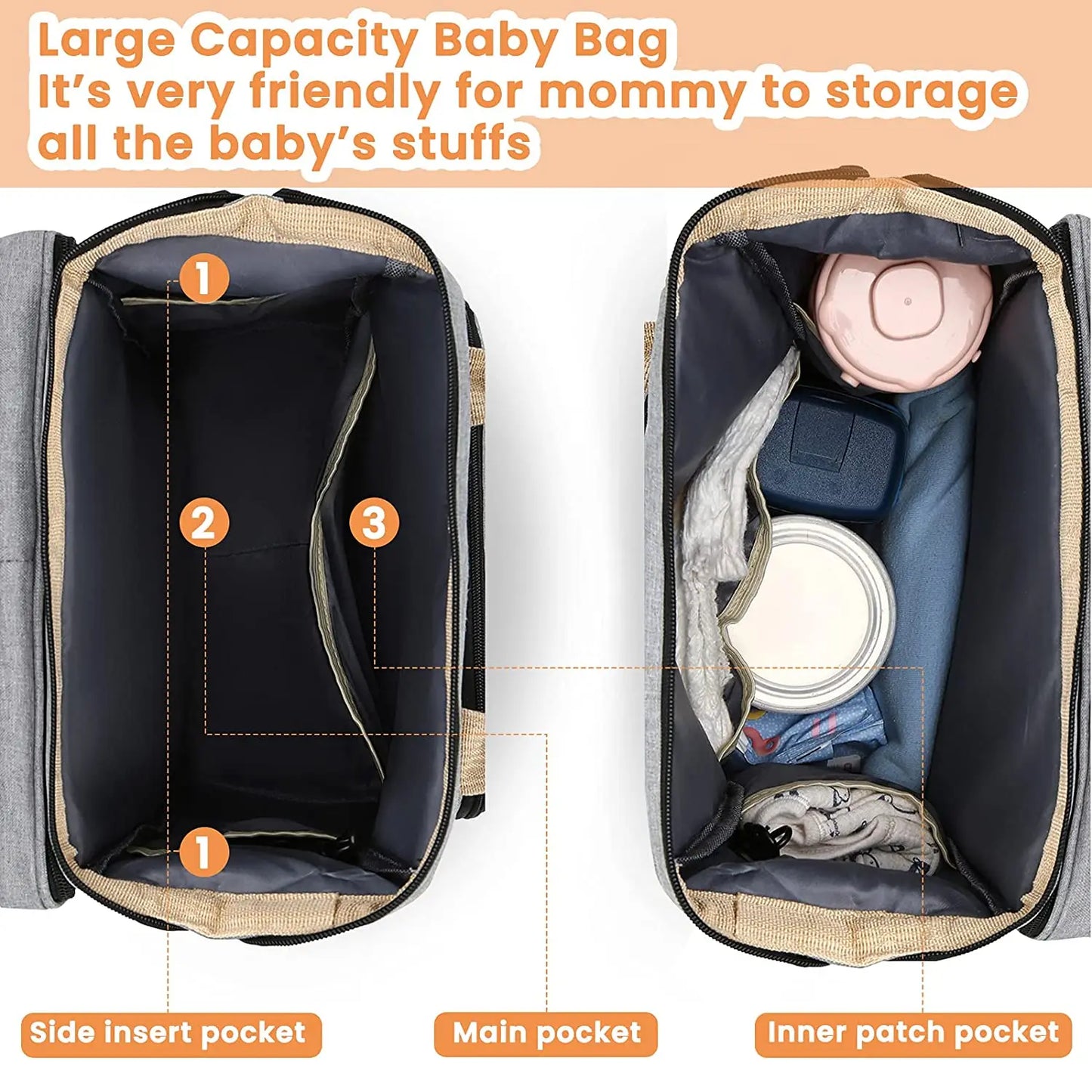 Tim-Jane Sac pliable pour maman avec lit bébé – Sac à dos à couches grande capacité à double bretelles avec rangement pour biberons