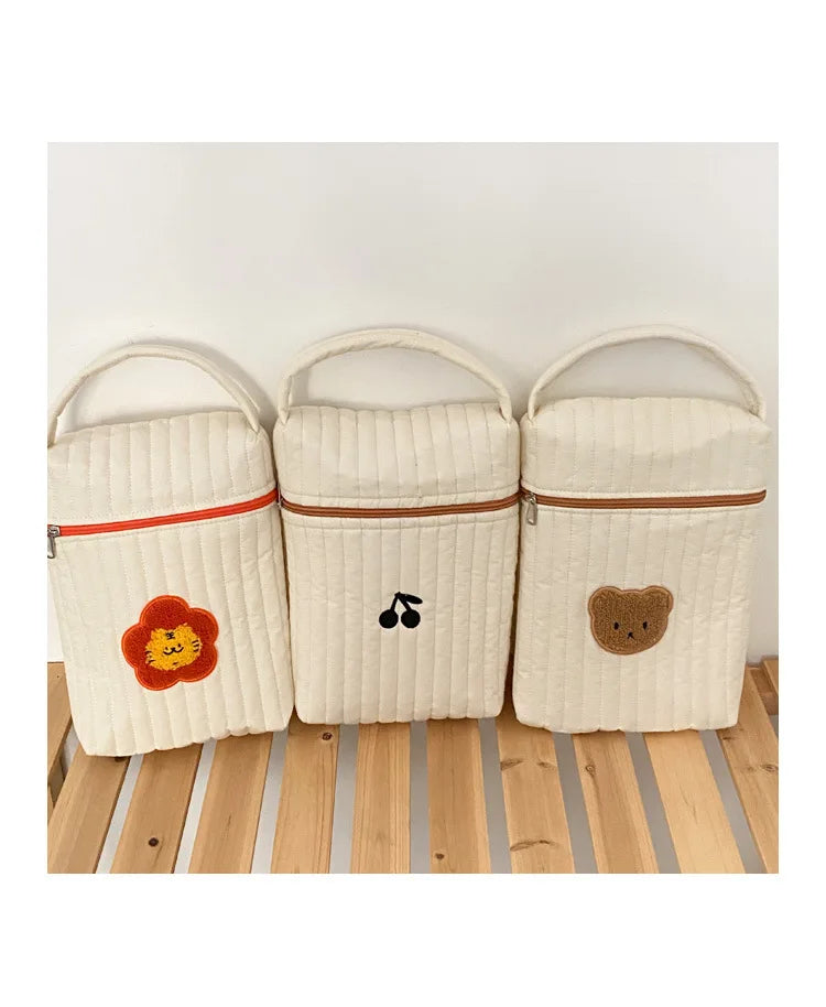 Tim-Jane Sac à langer bébé en coton motif ourson – Tote beige de maternité & organisateur à couches pour mamans avec fermeture éclair