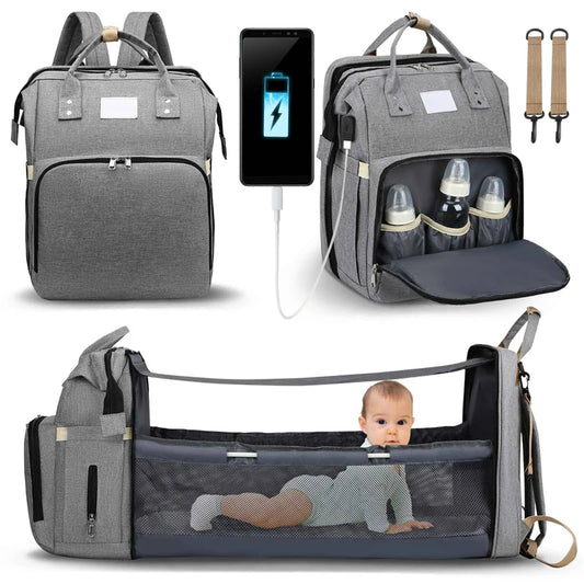 Tim-Jane Sac pliable pour maman avec lit bébé – Sac à dos à couches grande capacité à double bretelles avec rangement pour biberons