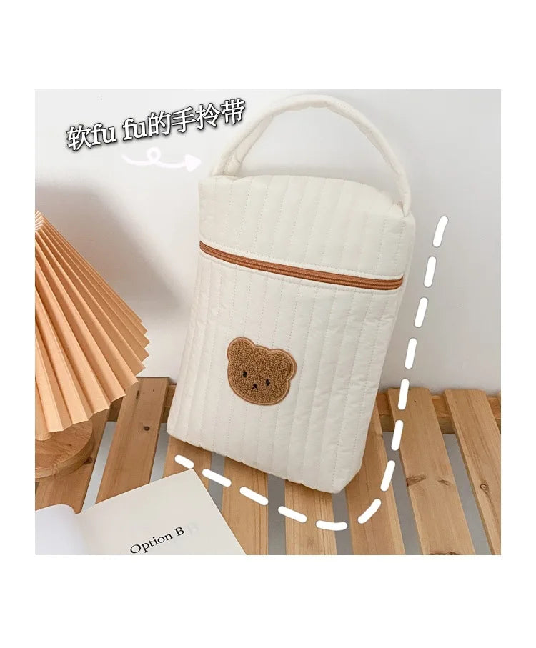 Tim-Jane Sac à langer bébé en coton motif ourson – Tote beige de maternité & organisateur à couches pour mamans avec fermeture éclair
