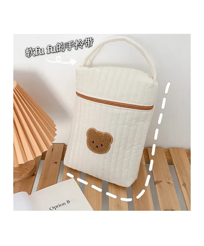 Tim-Jane Sac à langer bébé en coton motif ourson – Tote beige de maternité & organisateur à couches pour mamans avec fermeture éclair