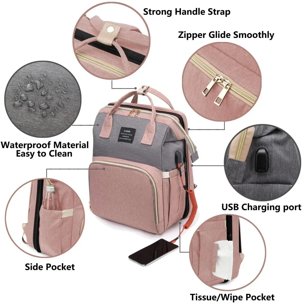Tim-Jane Sac à dos pliable pour maman avec lit bébé intégré – Grand sac à langer et de maternité portable pour soins de nouveau-né
