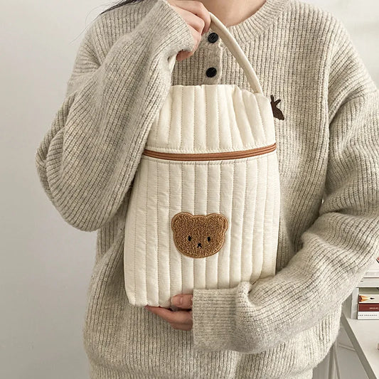 Tim-Jane Sac à langer bébé en coton motif ourson – Tote beige de maternité & organisateur à couches pour mamans avec fermeture éclair
