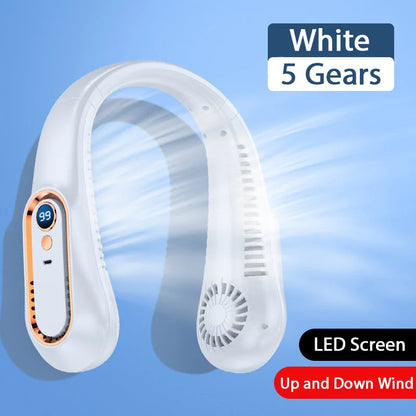 Portable Neck Fan, 5 Speeds, LED Screen, 360° Cooling, Quiet Wearable USB Fan for Travel Home Office
