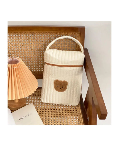 Tim-Jane Sac à langer bébé en coton motif ourson – Tote beige de maternité & organisateur à couches pour mamans avec fermeture éclair