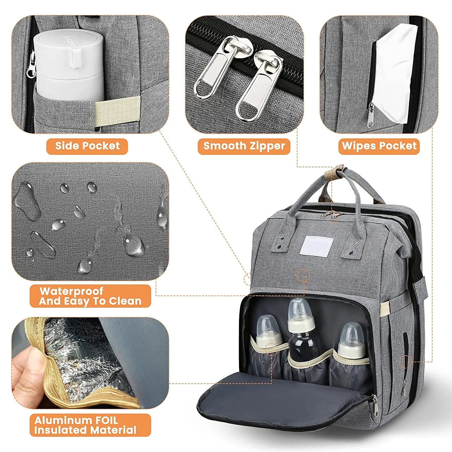 Tim-Jane Sac pliable pour maman avec lit bébé – Sac à dos à couches grande capacité à double bretelles avec rangement pour biberons