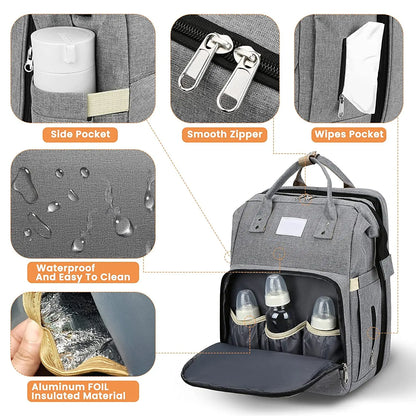 Tim-Jane Sac pliable pour maman avec lit bébé – Sac à dos à couches grande capacité à double bretelles avec rangement pour biberons
