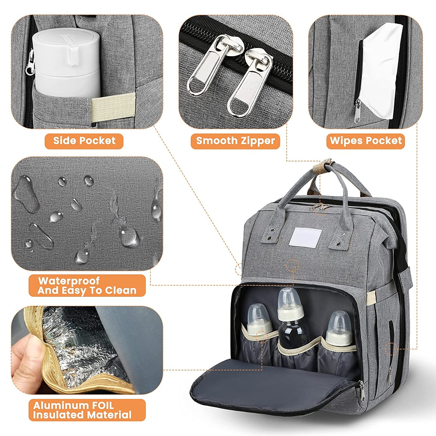 Tim-Jane Sac pliable pour maman avec lit bébé – Sac à dos à couches grande capacité à double bretelles avec rangement pour biberons