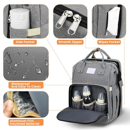 Tim-Jane Sac pliable pour maman avec lit bébé – Sac à dos à couches grande capacité à double bretelles avec rangement pour biberons