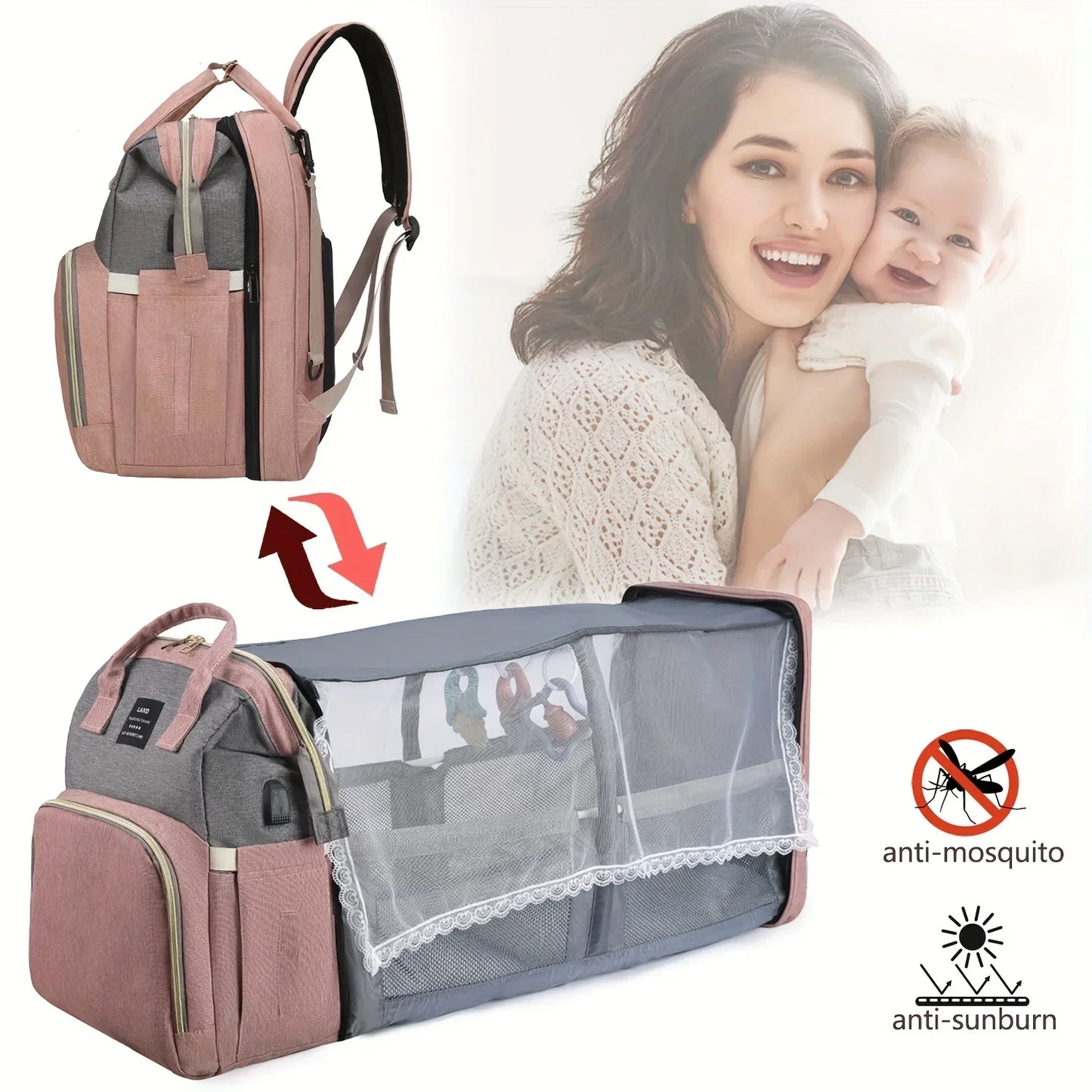 Tim-Jane Sac à dos pliable pour maman avec lit bébé intégré – Grand sac à langer et de maternité portable pour soins de nouveau-né