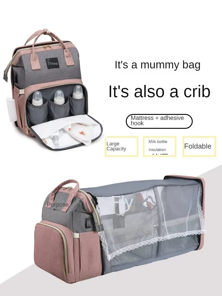 Tim-Jane Sac à dos pliable pour maman avec lit bébé intégré – Grand sac à langer et de maternité portable pour soins de nouveau-né
