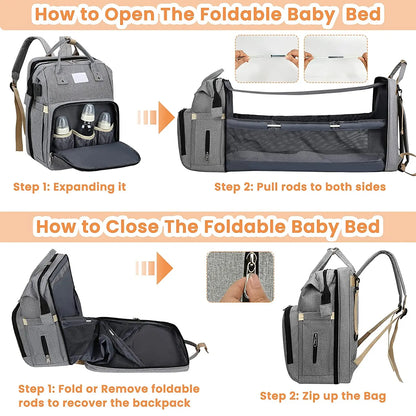 Tim-Jane Sac pliable pour maman avec lit bébé – Sac à dos à couches grande capacité à double bretelles avec rangement pour biberons