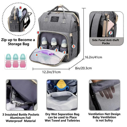 Tim-Jane Sac à dos pliable pour maman avec lit bébé intégré – Grand sac à langer et de maternité portable pour soins de nouveau-né