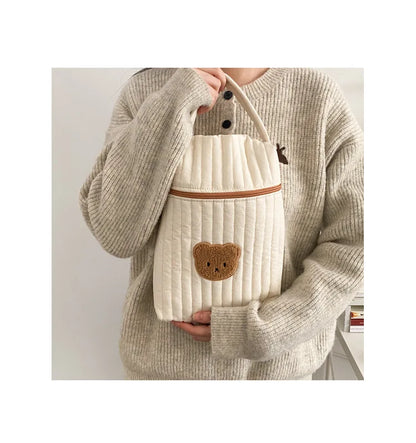 Tim-Jane Sac à langer bébé en coton motif ourson – Tote beige de maternité & organisateur à couches pour mamans avec fermeture éclair
