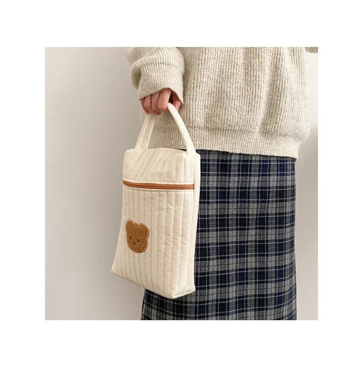 Tim-Jane Sac à langer bébé en coton motif ourson – Tote beige de maternité & organisateur à couches pour mamans avec fermeture éclair