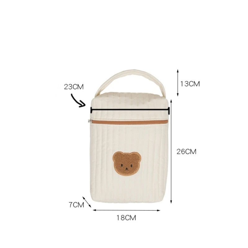 Tim-Jane Sac à langer bébé en coton motif ourson – Tote beige de maternité & organisateur à couches pour mamans avec fermeture éclair